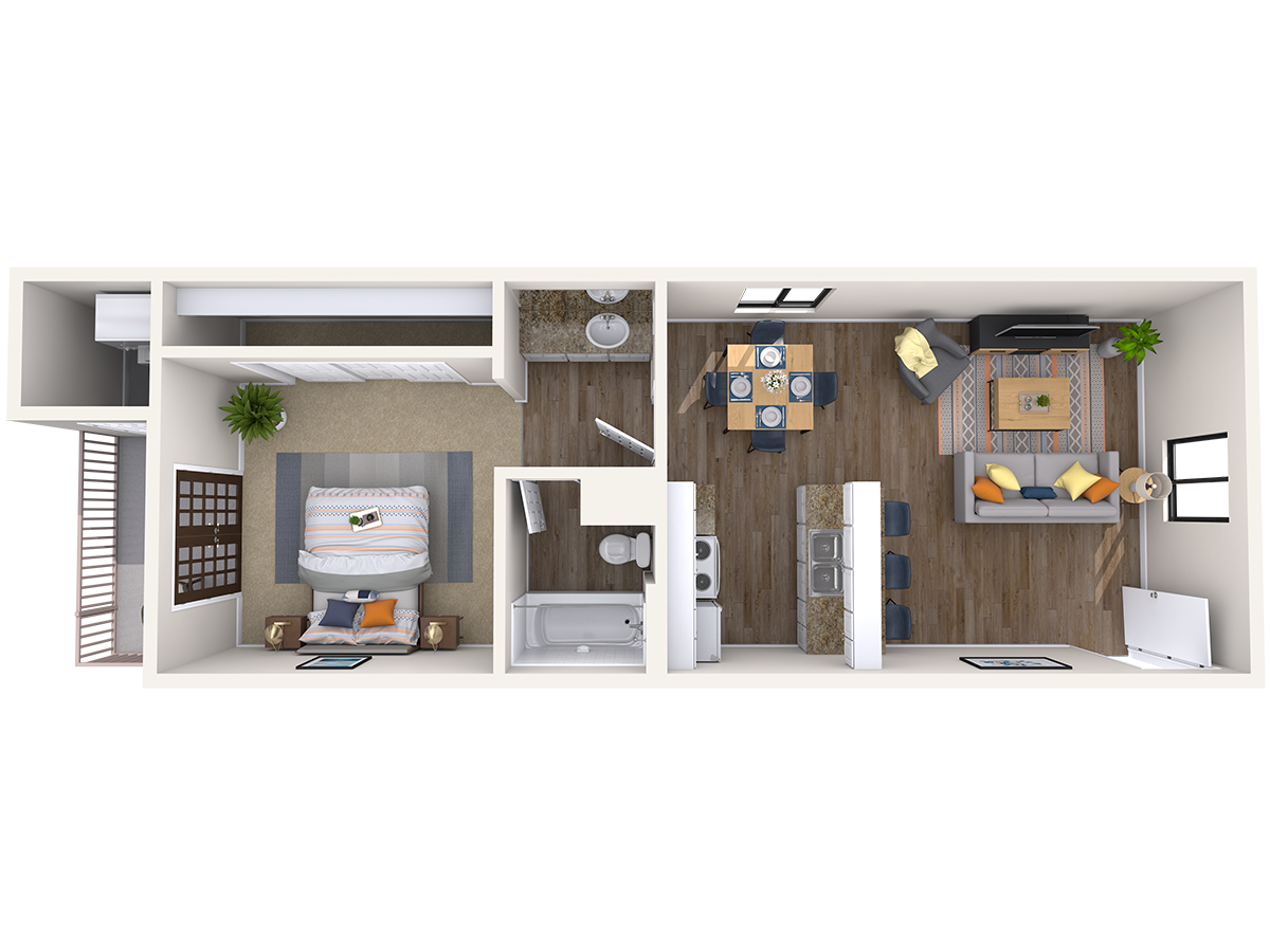 Floor plan for 1 bed, 1 bath, 560 sqft